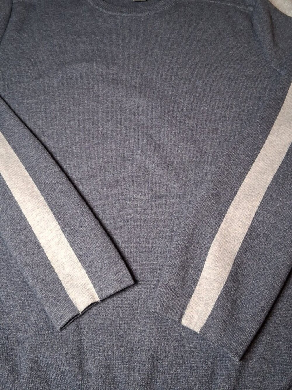 Eddie Bauer Sweater Men Medium Blue Pulllover Gray Retro Stripe Sleeve - Picture 12 of 14